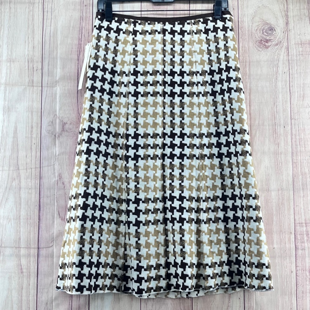 Vtg Perry Ellis Houndstooth Wool Blend Skirt Woodsmoke Multi Size 8 Knee Length